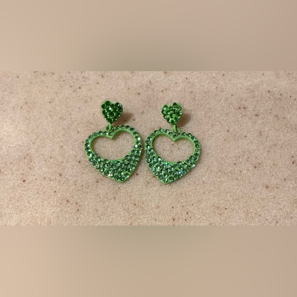 Emerald Green Heart Beaded Earrings
